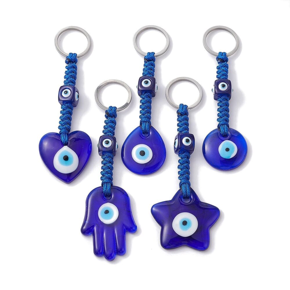 5070 10 pcs Evil Eye Lampwork Keychains with 304 Stainless Steel Split Key